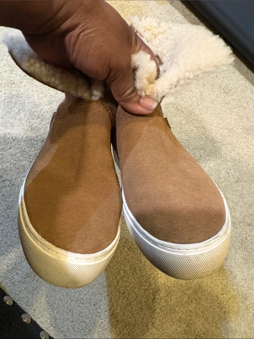 UGG Tan Suede Shearling Cuff Slip-On Sneakers-Size 5.5